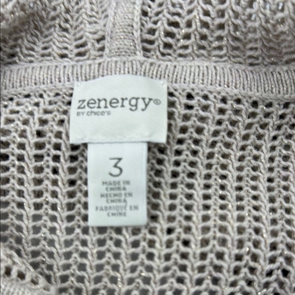 Zenergy by Chico’s Cozy Beige and Gold Knit Women's Sweater with Hood - Picture 2 of 4